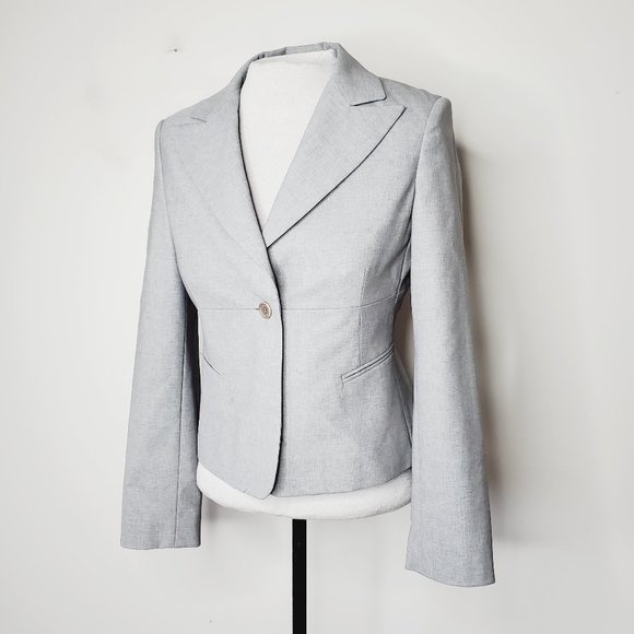 BCBG Grey Wool Pleated Back Tailored Blazer - Picture 1 of 12